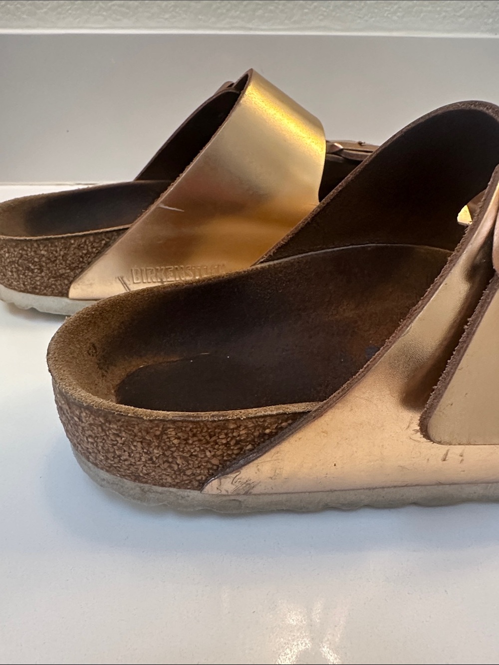 Metallic Gold Birkenstock Double-Buckle Slide Sandals - Picture 4 of 9